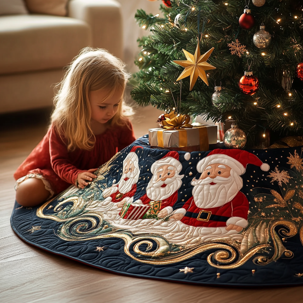 Whimsical Santa Quilted Christmas Tree Skirt NCU0DV1169