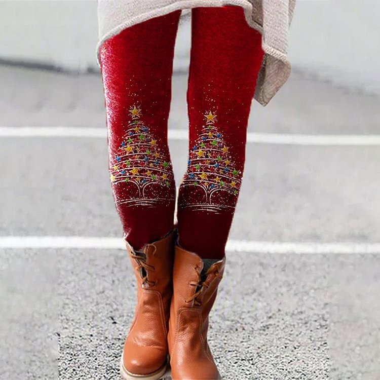 Christmas Tree Print Warm Leggings Pant