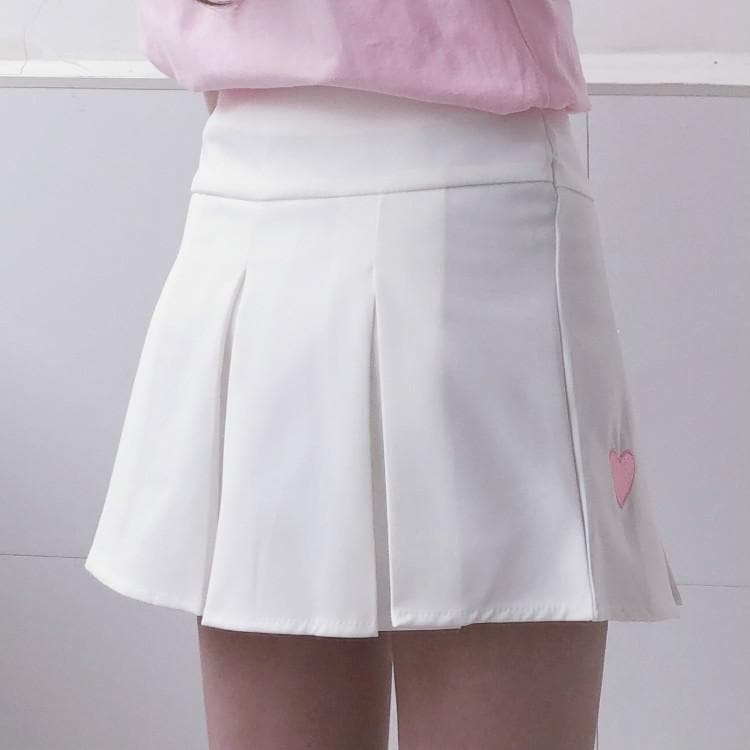 4 Colors Sweet Heart Embroidery Pleated Skirt SP1812446