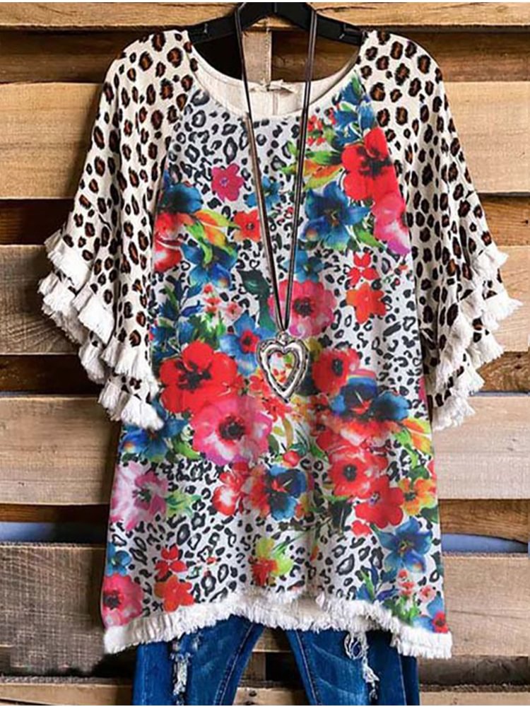 Women Leopard Printed Casual Loose Top T Shirt P175986634