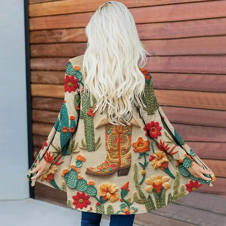 Western Vintage Boots And Floral Cozy Casual Cardigan