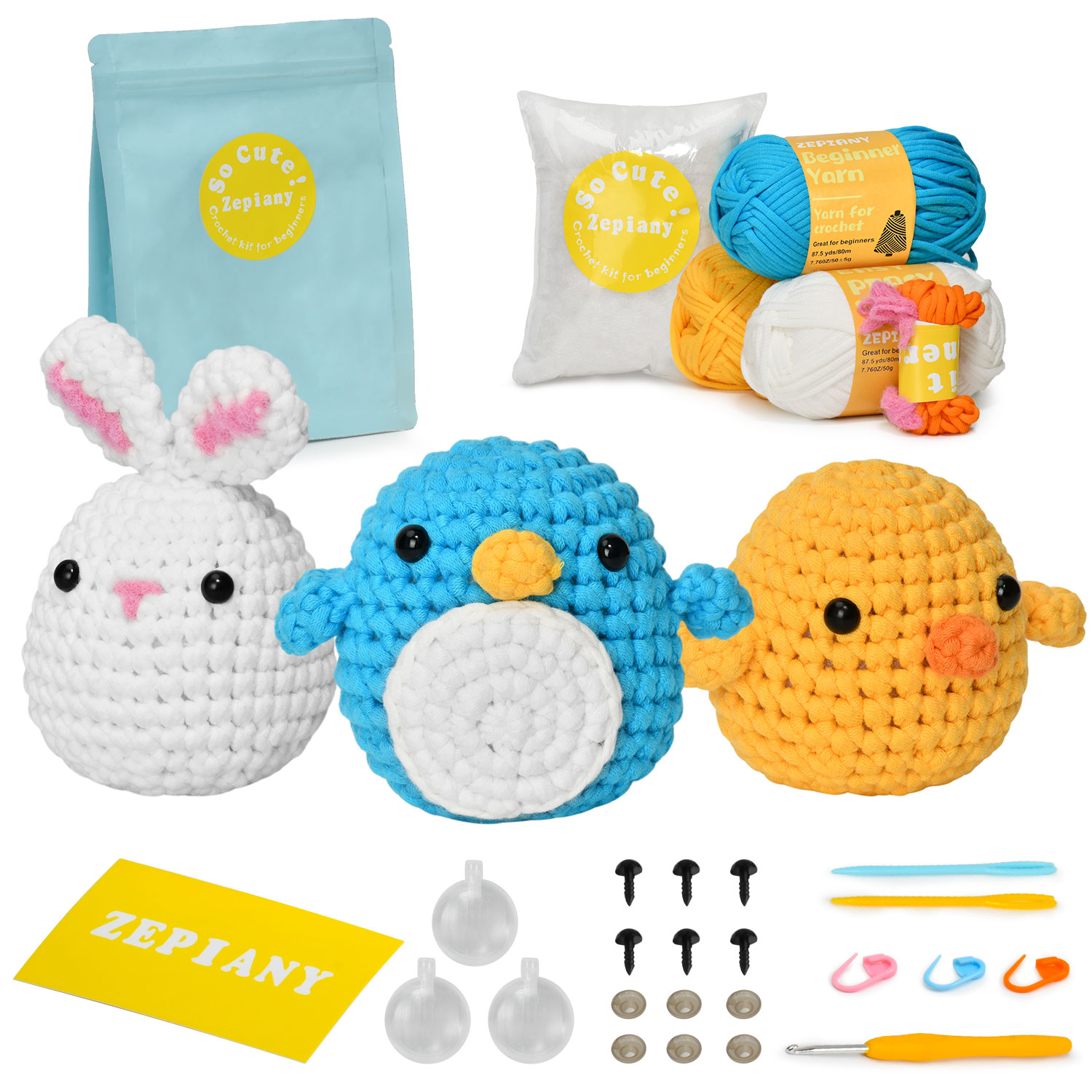 Cute Rabbit Stuffed Animal Beginner Crochet Kit,Crochet Animal Kit, with  Complete Instructional Video and Paper Step-by-Step Instructions, DIY Craft