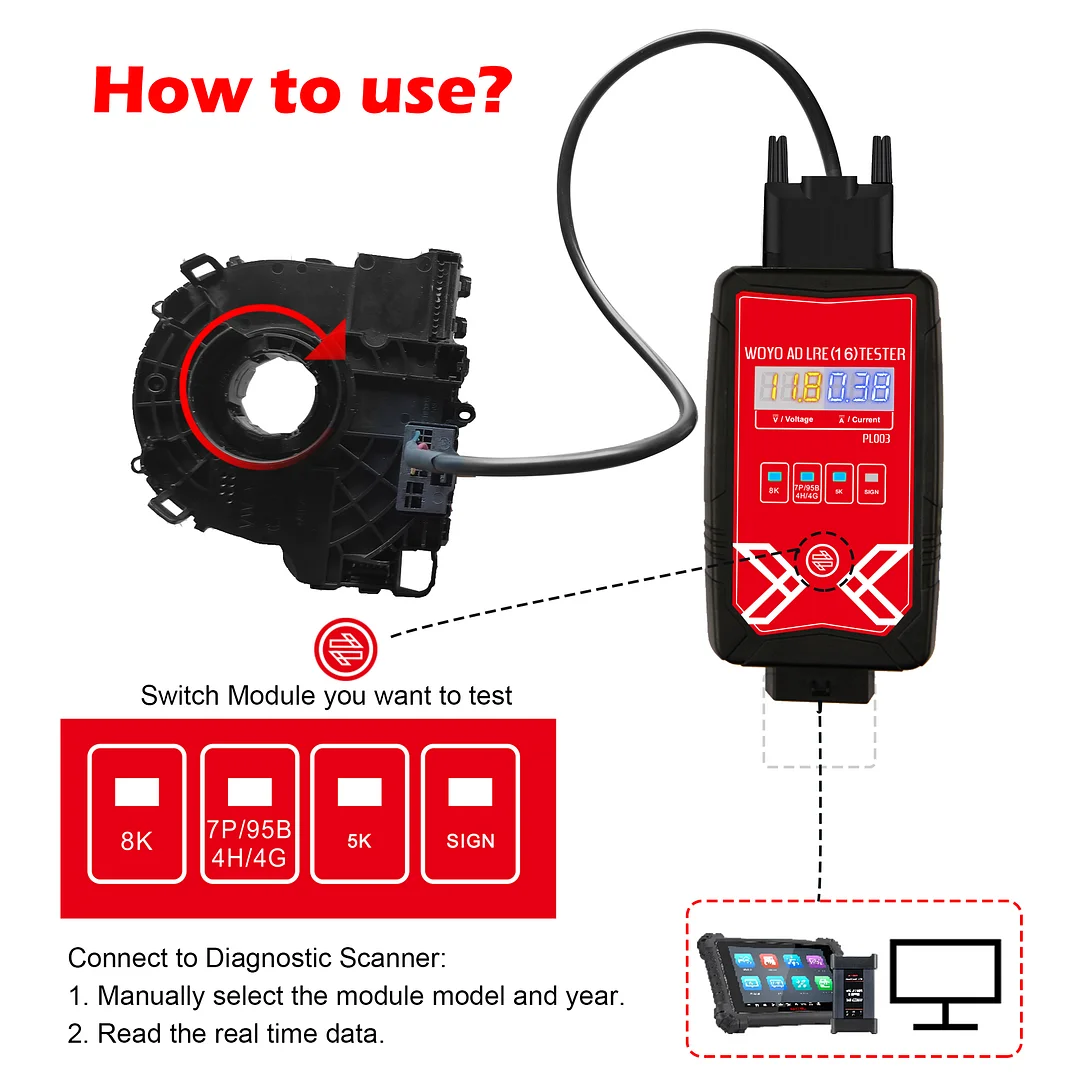 WOYO PL003 For AUDI LRE 16 4G/8K  8K0 953 568 Coil Spring With Electronics And Steering Angle Sensor Tester Bench Testing Lab Testing Component Testing Hardware In-the-Loop(HIL)Testing