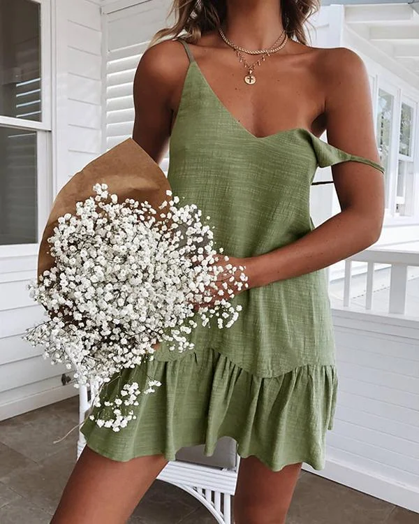 Sexy Solid Color V Neck Backless Sling Dress