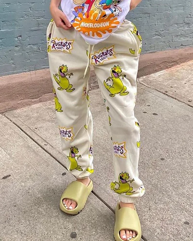 Cartoon Print Pockets Design Drawstring Casual Pants P10448