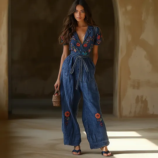 Women's Bohemian Short Sleeve Jumpsuit