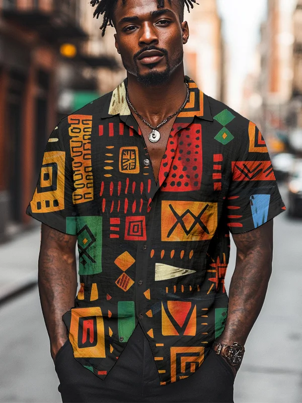 Men's African Tribal Pattern Print Shirt