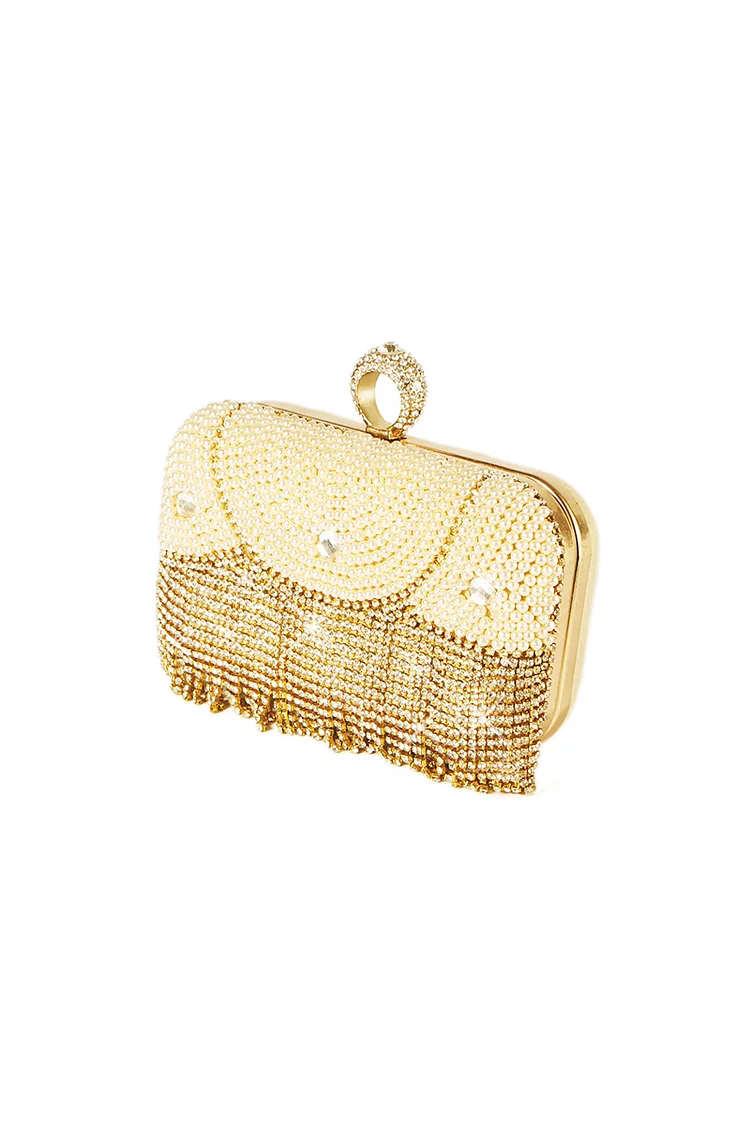 1920s Gold Evening Rhinestone Fringe Clutch Bags