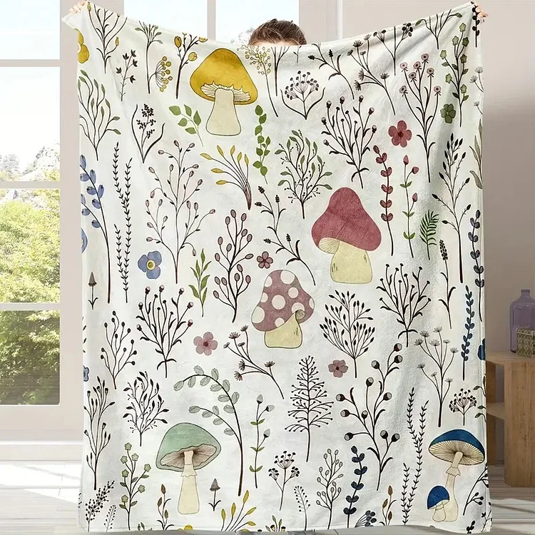 Comstylish Anti-pilling Flannel Mushroom Pattern Plush Soft Cozy Blanket
