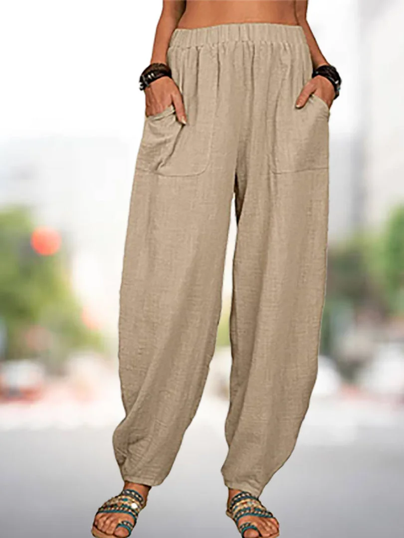Women's Cotton Linen Casual Pants Home Harem Trousers