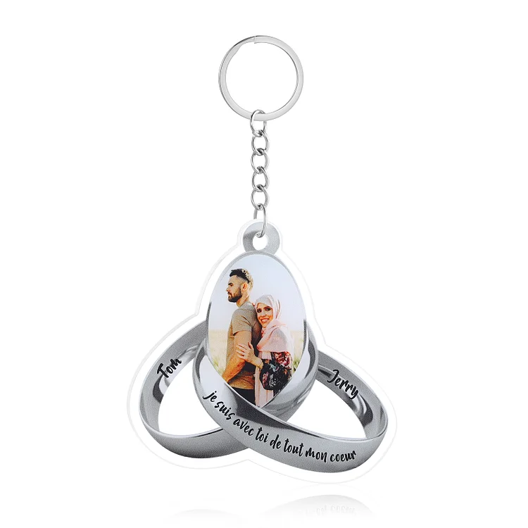 Personalized Acrylic Couple Keychain Customized Name & Text & Photo Keychain Valentine's Day Gift for Couples