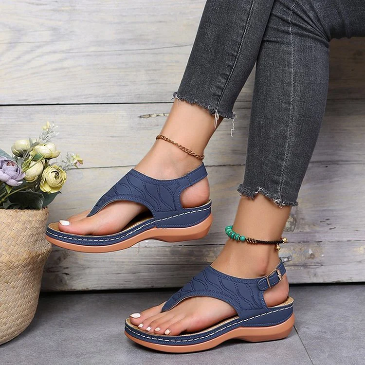 Casual PU Leather Buckle Decor Flat Thong Sandals