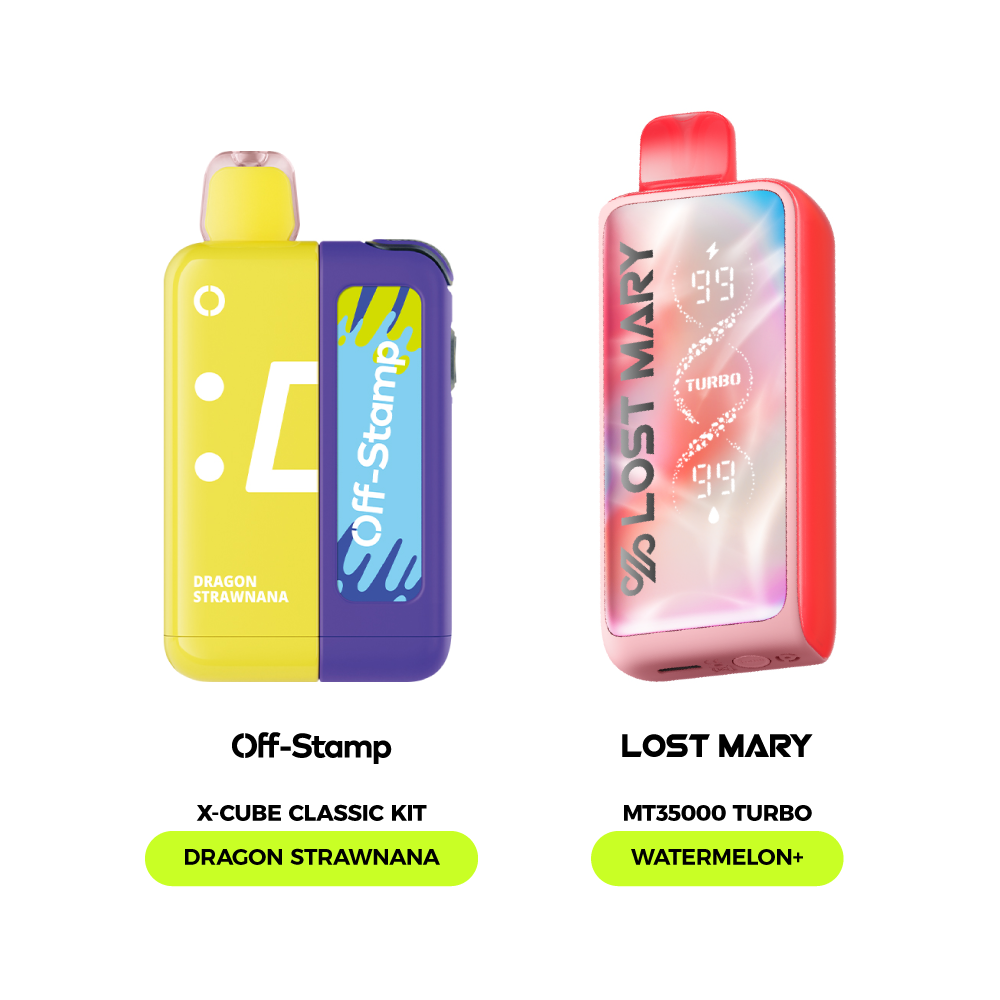 Limited Flavor Fusion: LOST MARY MT35000 Turbo & Off Stamp X-Cube vape kits, Dragon Strawnana & Watermelon+ flavors.