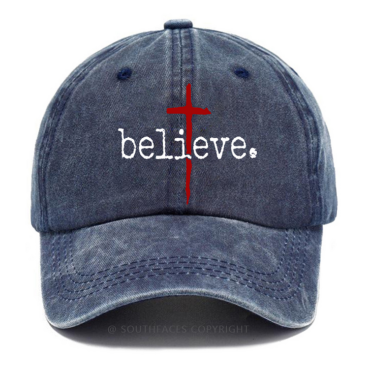 Believe Cross Print Christian Baseball Hat