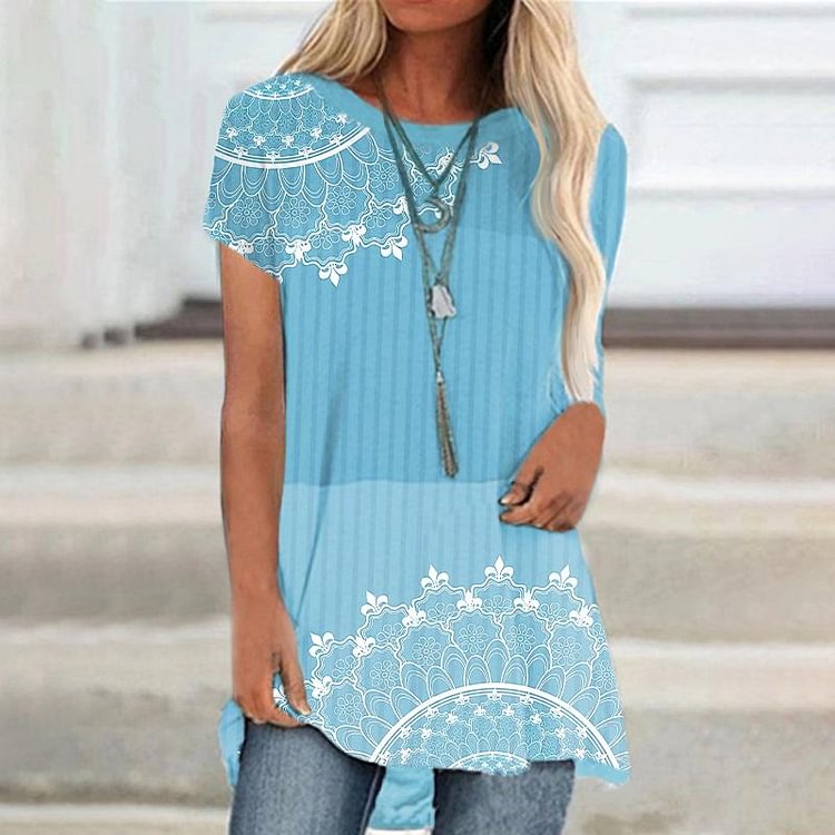 Long Style Flower Graphic Women's T-shirt