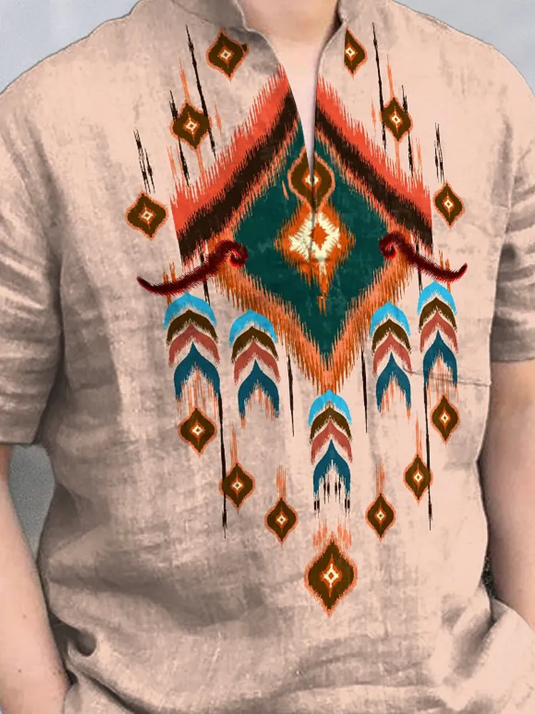 Geometric Ethnic Vintage Pattern Print Casual 100% Cotton Shirt