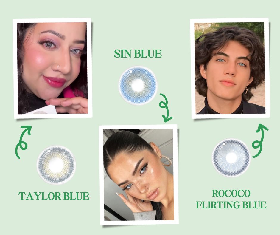3 shades of popular blue contact lenses from ICOICE