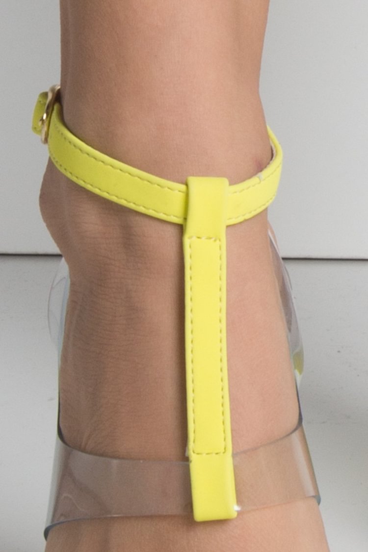 Yellow Transparent Chunky Heel Sandals Clear Heels Slingback Sandals |FSJ Shoes