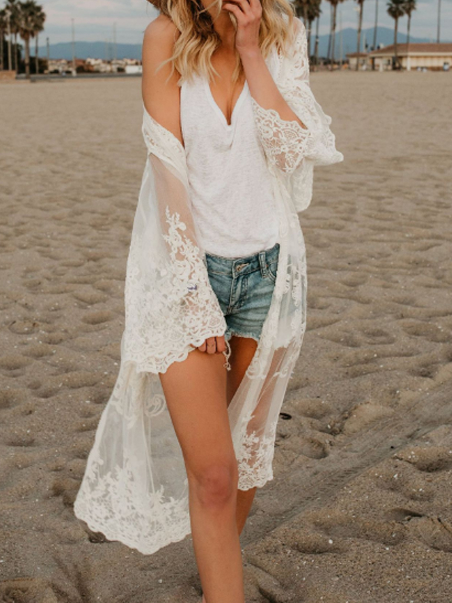 Long Loose Bikini Gauze Lace Shirt Embroidered Cardigan Gzly Sl