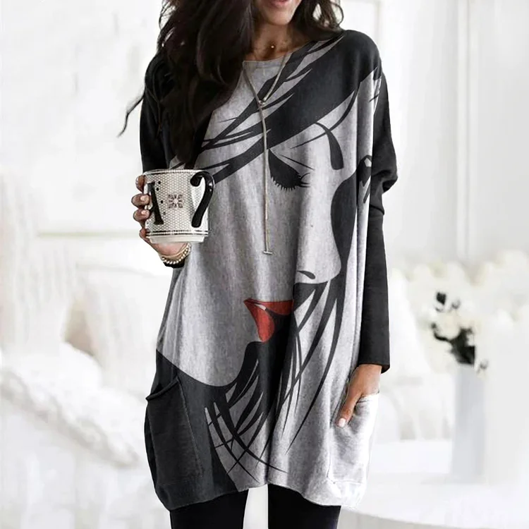 Vefave Vefave Vefave Abstract Print Casual Long Sleeve Tunic