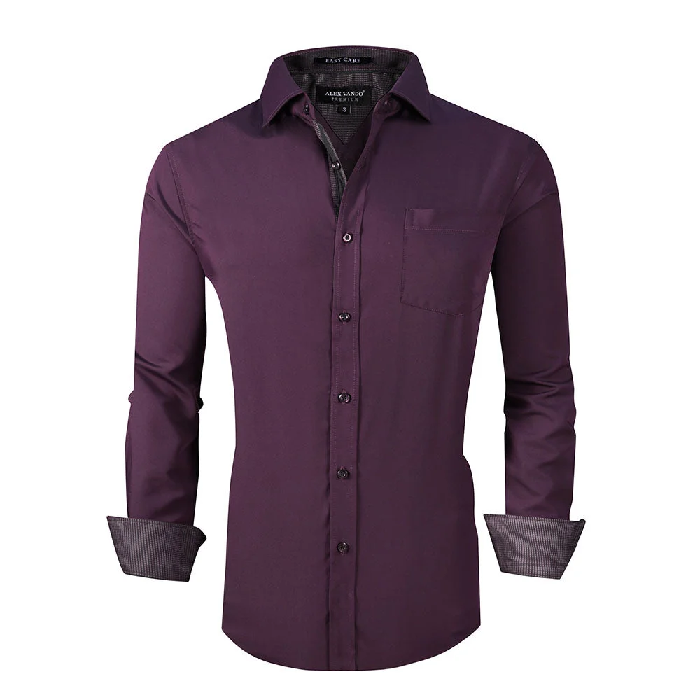 Wrinkle Free Bamboo Button Down Shirt Purple - Alex Vando