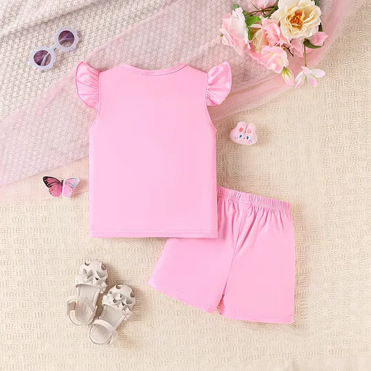 【3Y-7Y】Girls' Adorable Easter Bunny & Floral Ruffle Outfit Set
