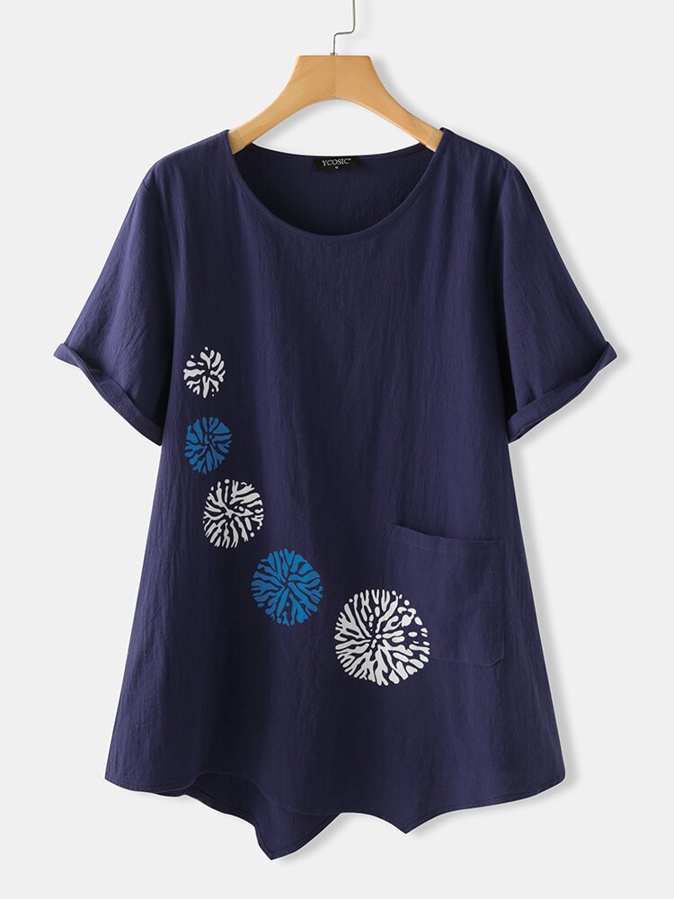 Printed Short Sleeve O Neck T shirt With Pocket P1689725