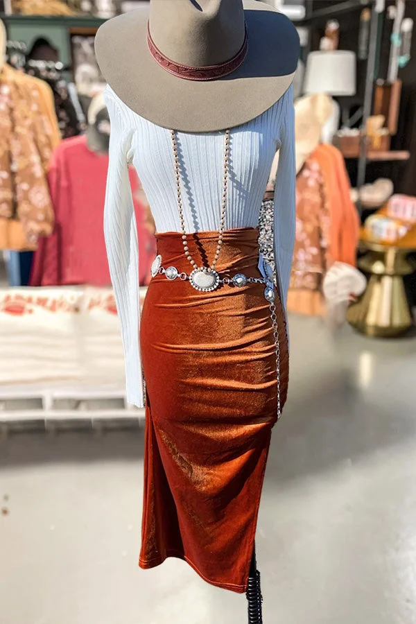 Vintage Pleated Side Slit Velvet Skirt