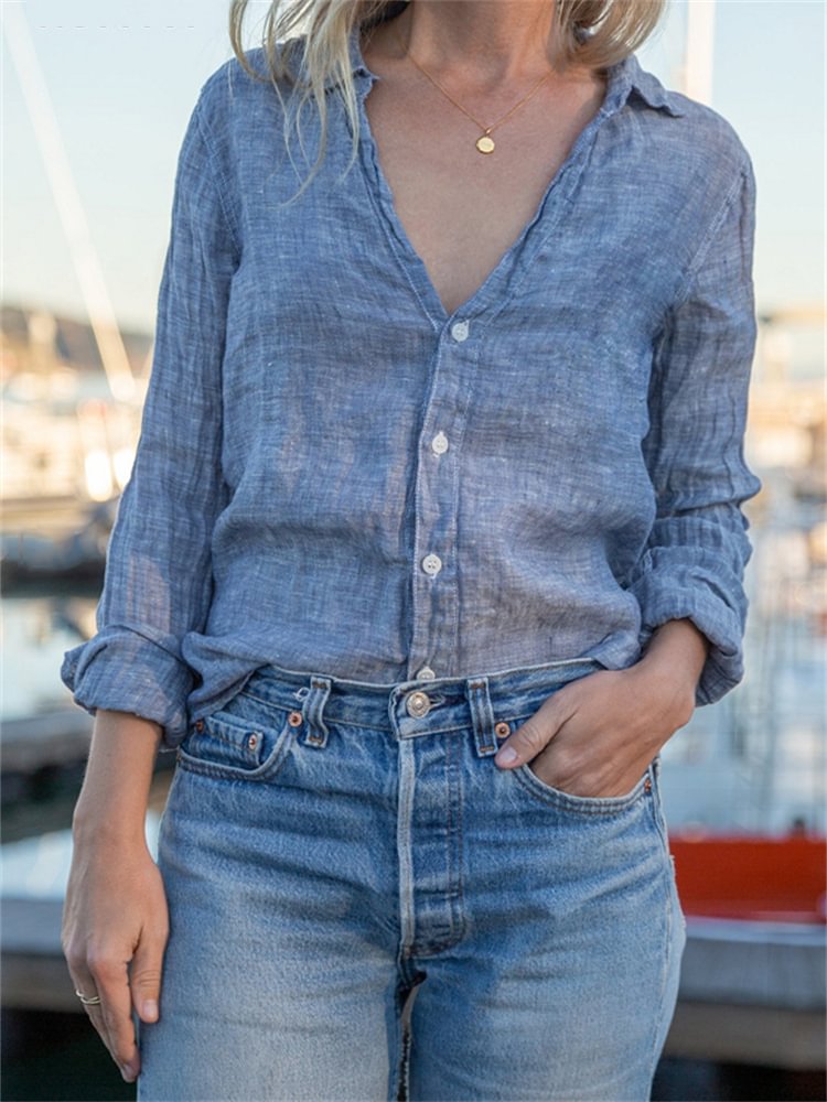 Casual V Neck Comfy Woven Blouse