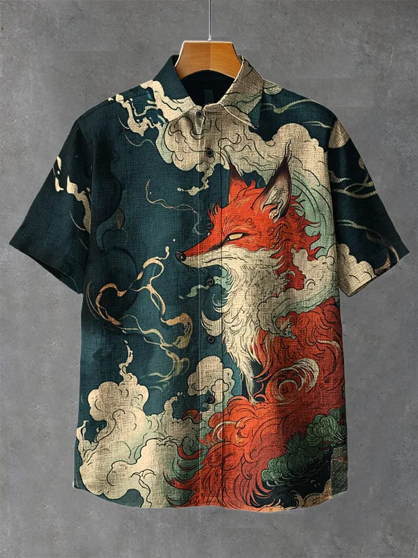 Men's The Legend of the Mysterious Fox Print Short Sleeve Shirt