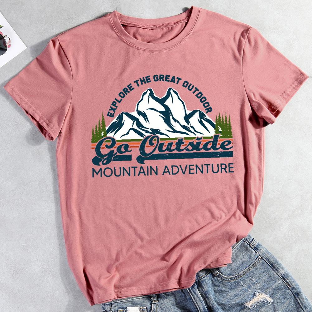 Go outside mountain adventure Round Neck T-shirt-0025869-Guru-buzz