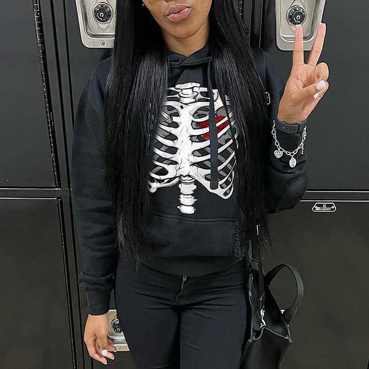 Casual Skull Print Long Sleeve Hoodie