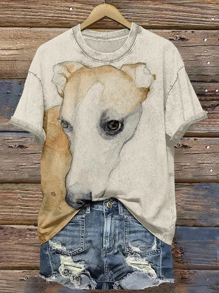 Whippet Portrait Watercolor Art Vintage T Shirt