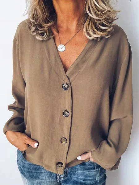 Brown Casual Buttoned Shirts & Tops Zaesvini