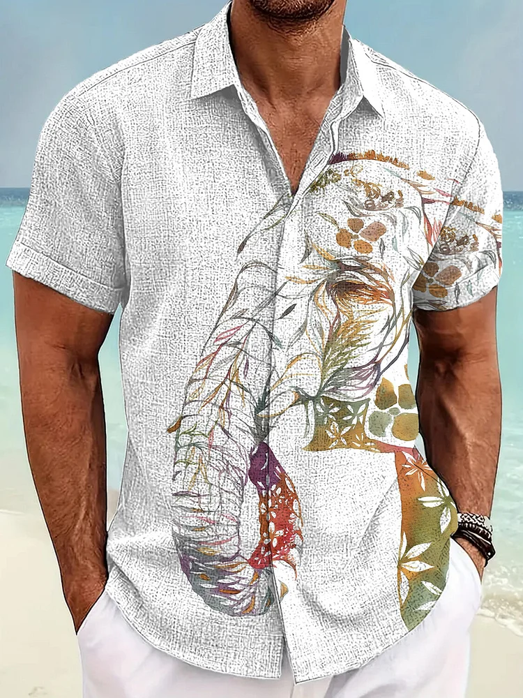 Men's Watercolors Elephant Art Print Short Sleeve Shirt