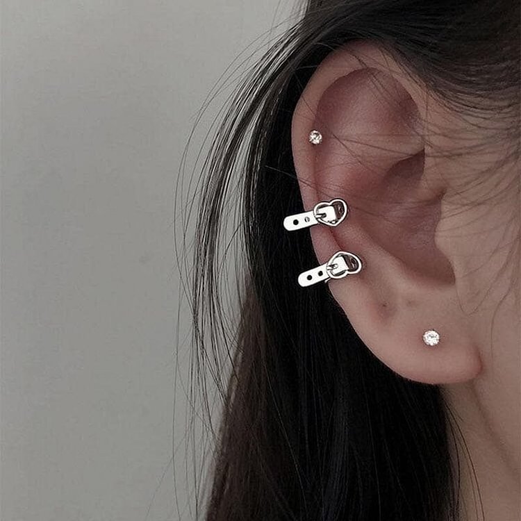 Belt Design Punk Fashion Charm Heart Clip Earrings SP384