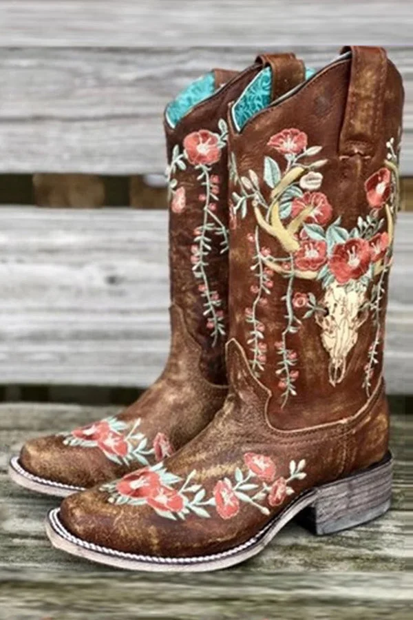 Printed Embroidered Rider Boots