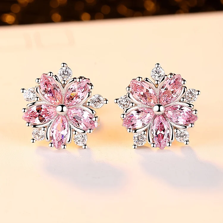Cherry Blossoms Zircon Stud Earrings For Women Girls Dainty Jewelry For Women Girls Gifts BFF Birthday