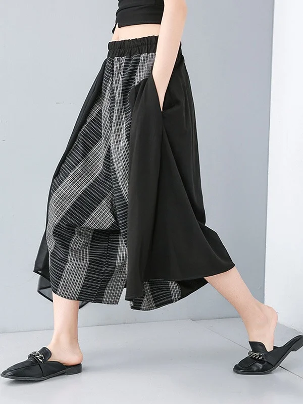 Roomy Wide Leg Asymmetric Elasticity Split-Joint Striped Casual Pants Bottoms