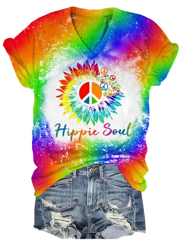 Peace Sign Hippie Soul Colored T-Shirt