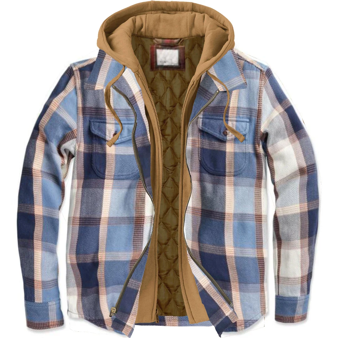 Men's fall & winter casual checkered hooded fake two casual jackets / [viawink] /