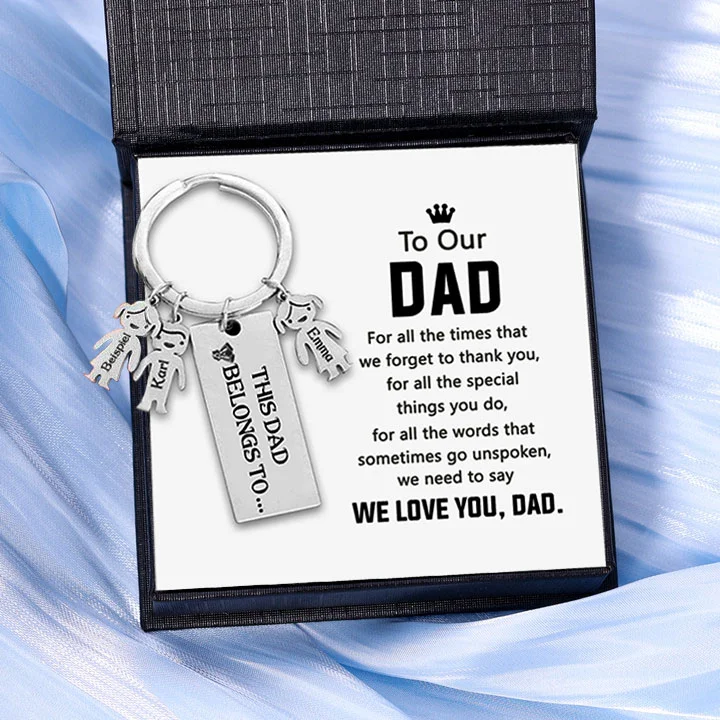 3 Names-Personalized 3 Children's Name Keychain-To My Dad-Gift Box Gift Card Set