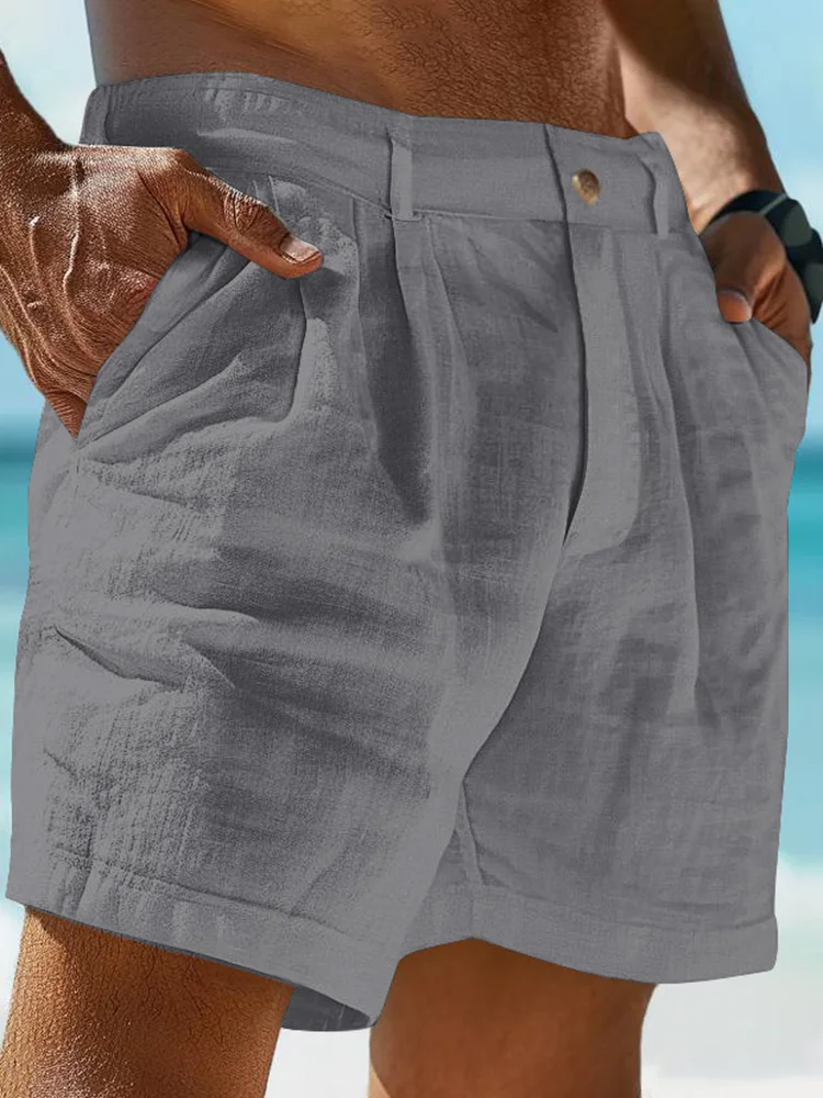 Men's Slant Pockets Cotton And Linen Holiday Beach Shorts