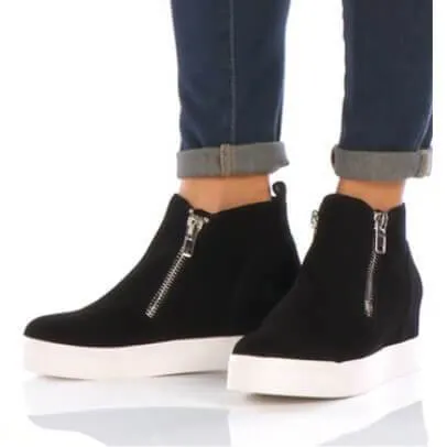 VCSHOES Flat Zipper Wedge Short Boots