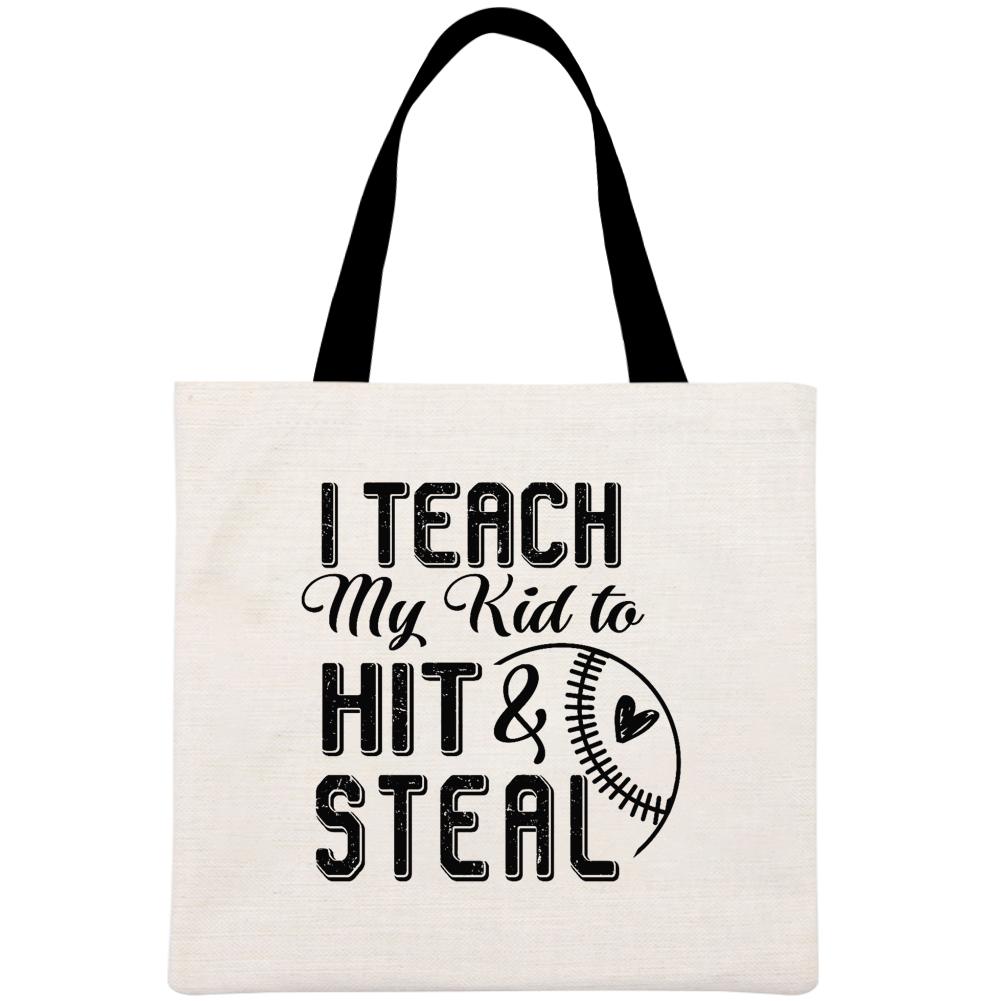 I teach my kid to Hit & Steal Printed Linen Bag-Guru-buzz