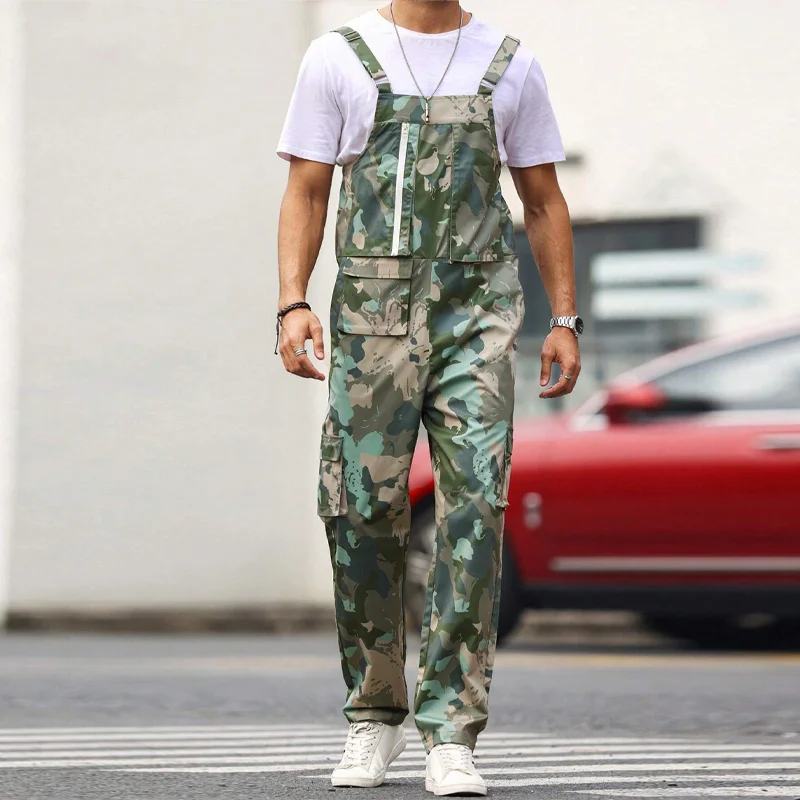  Men's Loose Fit Camouflage Print Overalls