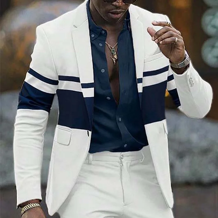 Men's Casual Striped Lapel Collar Pocket Slim Blazer