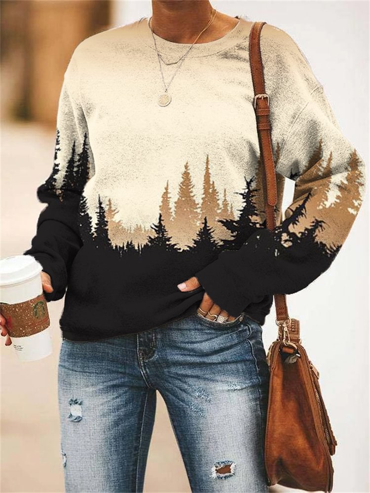 Vefave Dark Forest Contrast Art Sweatshirt
