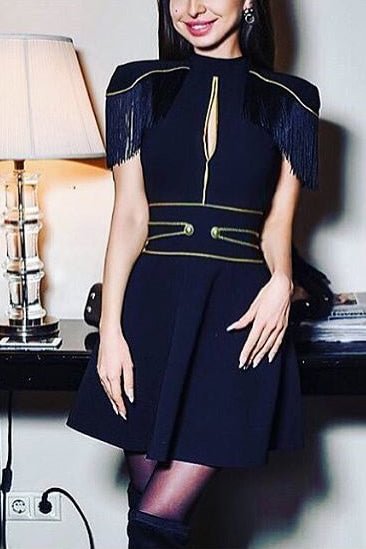 Black Tassel Trim Cutout Cocktail Dress - Shop Trendy Women's Clothing | LoverChic