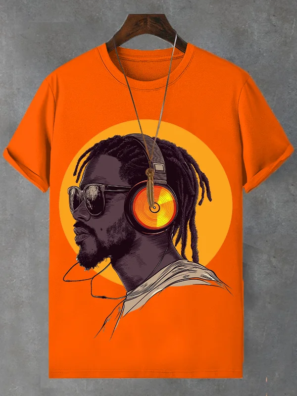 Men's Retro Reggae Boy Print Cotton Casual T-Shirt